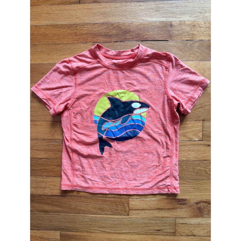 Hanna Andersson Boys Orca Whale Rash Guard Swim Shirt Coral Orange Size 100 US 4